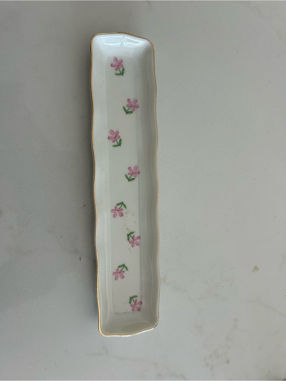 Delicate Pink Floral Porcelain Trinket Dish with Gold Trim from Japan